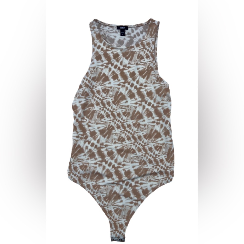 Express Brown and White Patterned Bodysuit